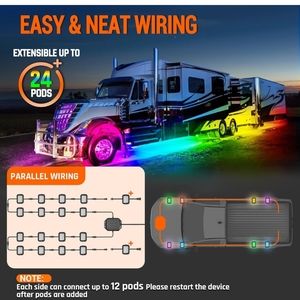 R1 Pro Rock Lights, 8 Pods RGB+IC LED Multicolor Underglow Neon Light Kit...